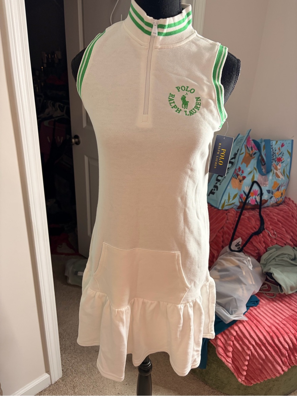 Polo by Ralph Lauren White Tennis Dress with Green Trim